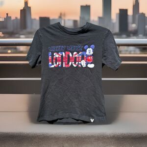Uniqlo x Disney Men T-Shirt Small Black Mickey Mouse‎ London Flag Graphic Tee